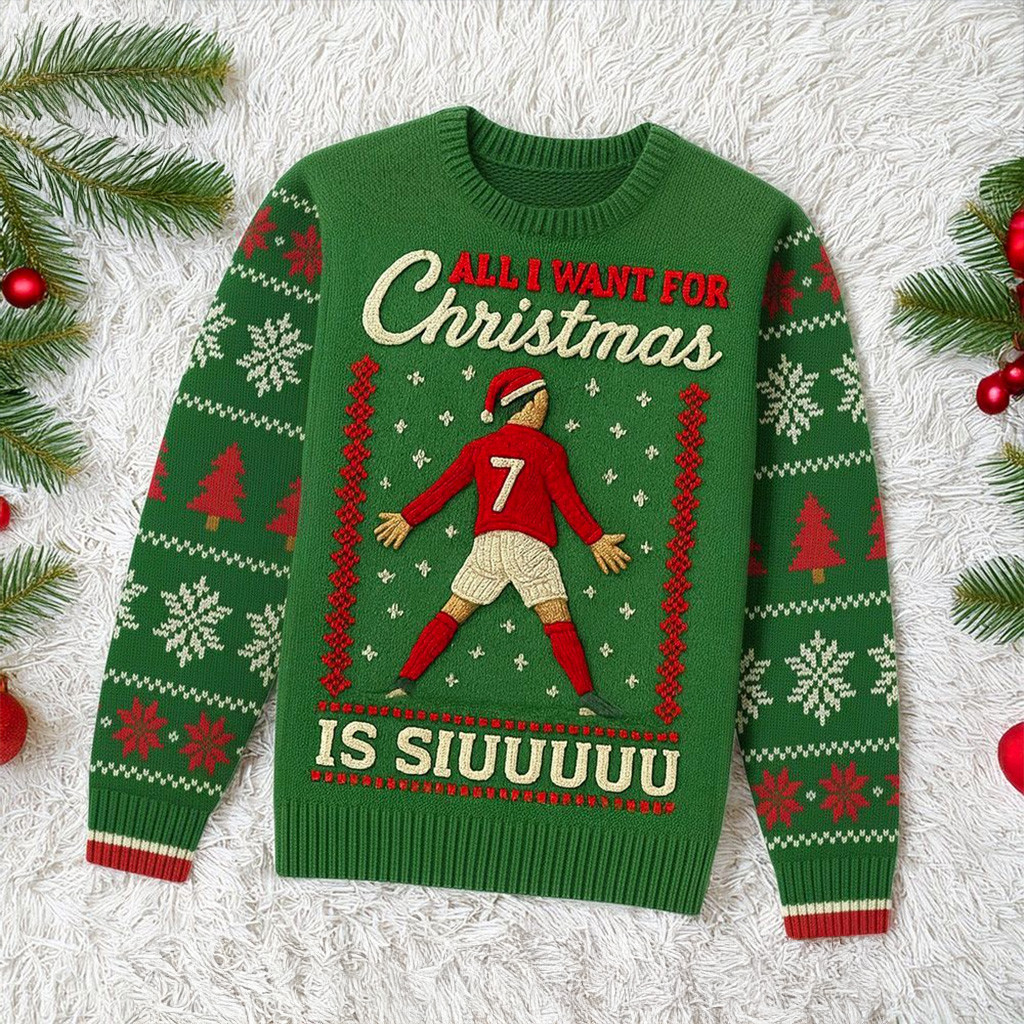 CR7 All I Want For Christmas Is Siuuuuu Ugly Sweater Christmas Gift Ideas For Him-1