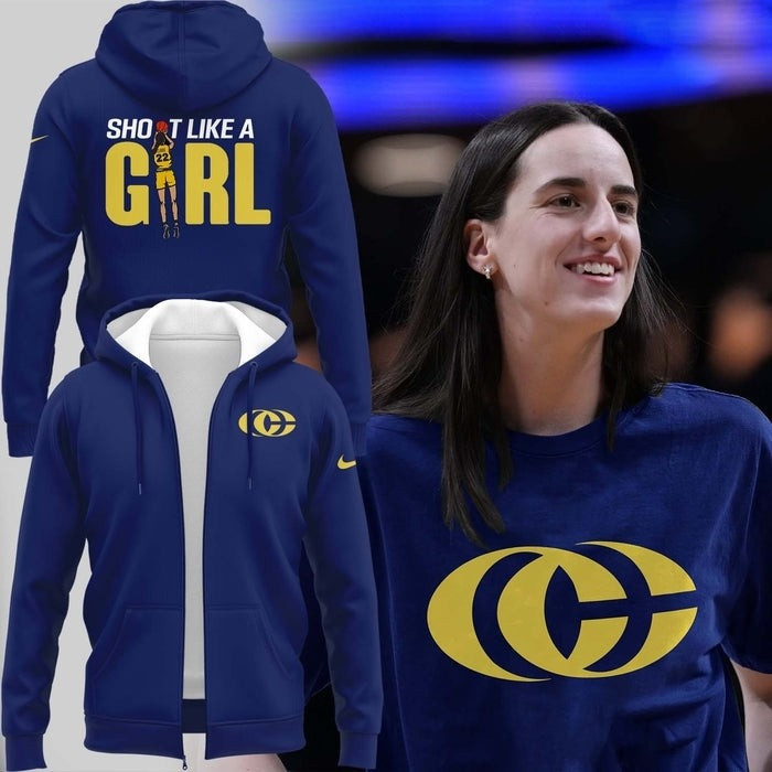 Caitlin Was Here Zip Hoodie Shot Like A Girl Logo Caitlin Clark Merch Indiana Fever Apparel-1