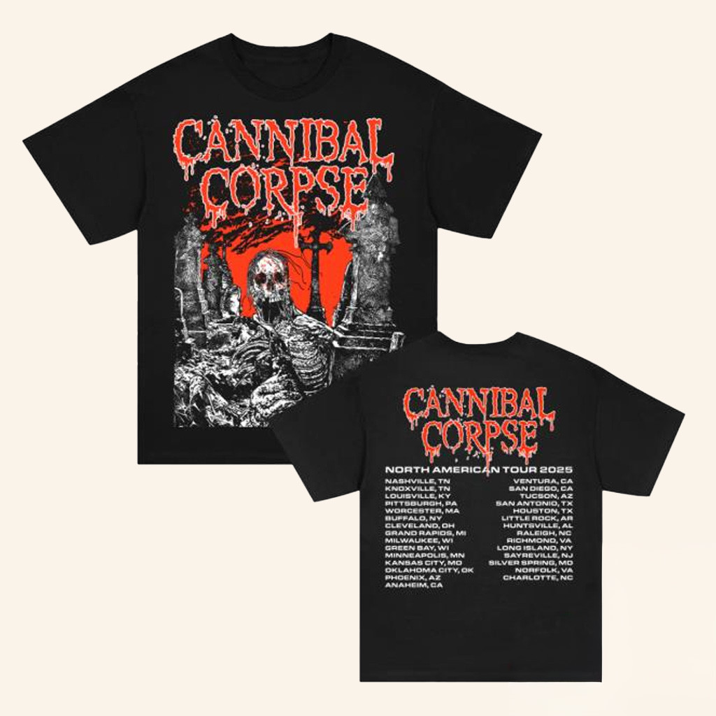 Cannibal Corpse Merch Graveside 2025 Tour Black T-Shirt Gifts For Band Fans-1