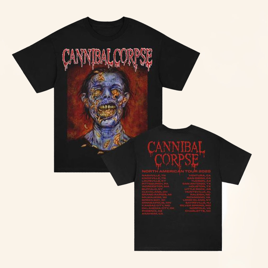 Cannibal Corpse Merch Skull Maggot 2025 Tour Black T-Shirt Gifts For Band Fans-1