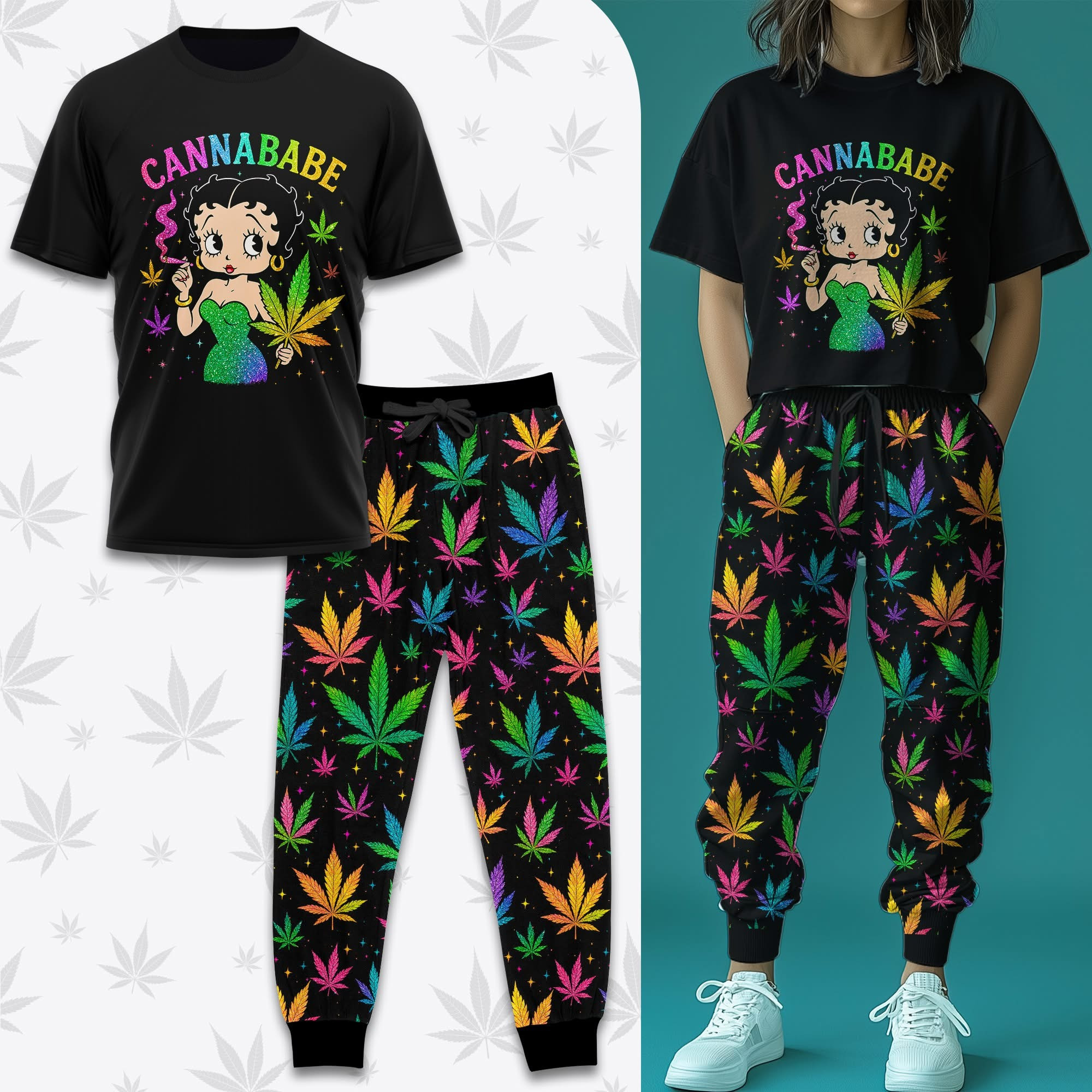 Cannibale T-Shirt And Joggers Set Weed Leaf Cannabis Themed Gifts For Friends-1