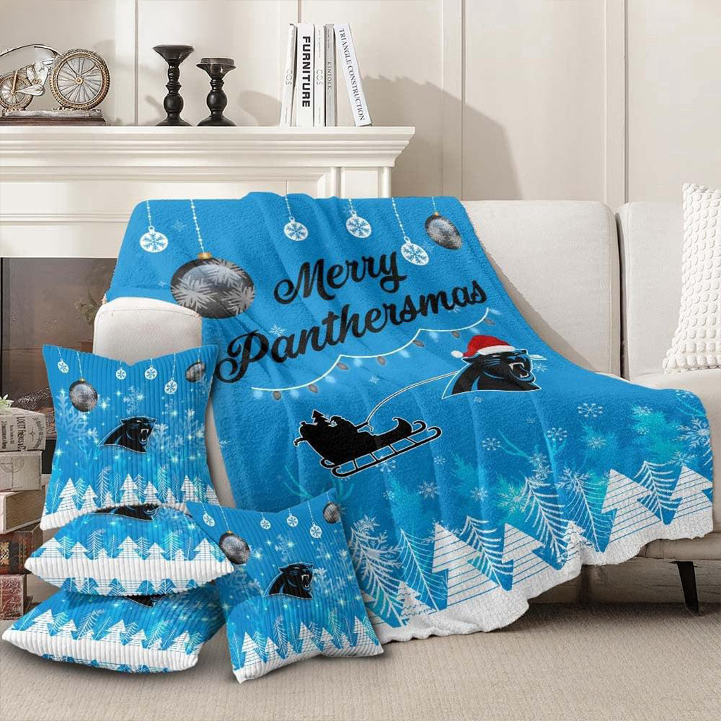Carolina Panthers Football 2025 NFL Christmas Blanket Panthers Merch Merry Christmas Sofa Decor-1