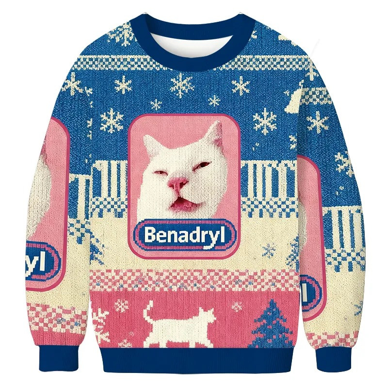 Cat Benadryl Ugly Christmas Sweater Funny Cat Meme Christmas Holiday Sweater 2025 Gifts-1