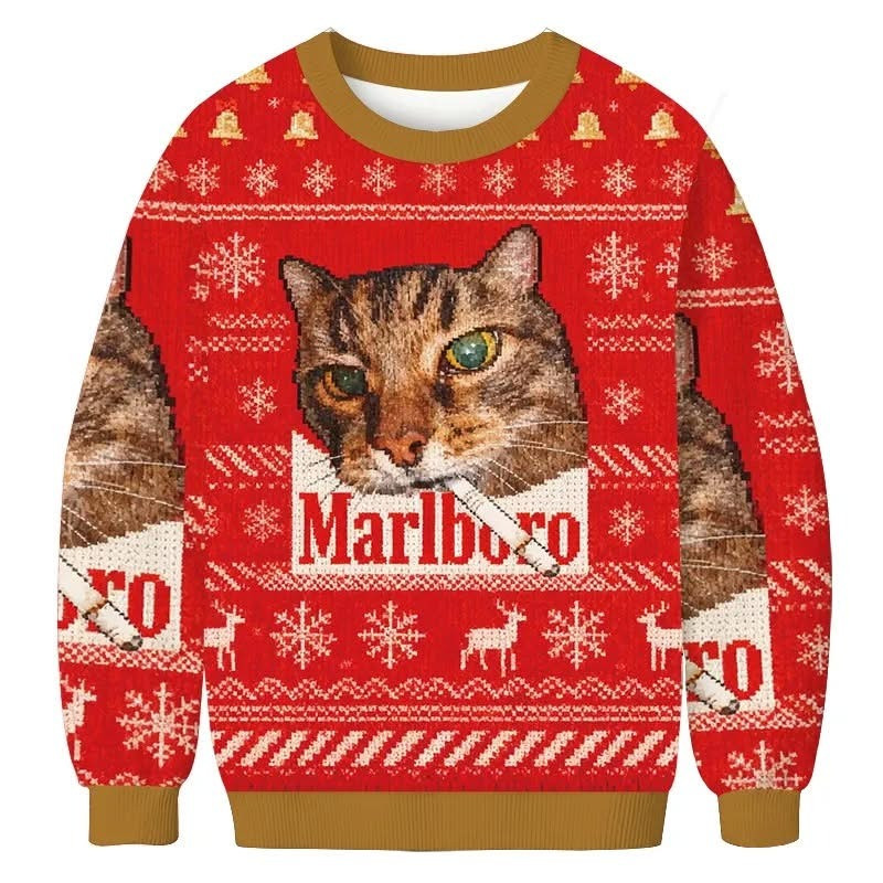 Cat Marlboro Ugly Christmas Sweaters Funny Cat Smoking Meme Marlboro Xmas Gifts-1 Cat Marlboro Ugly Christmas Sweaters Funny Cat Smoking Meme Marlboro Xmas Gifts-1