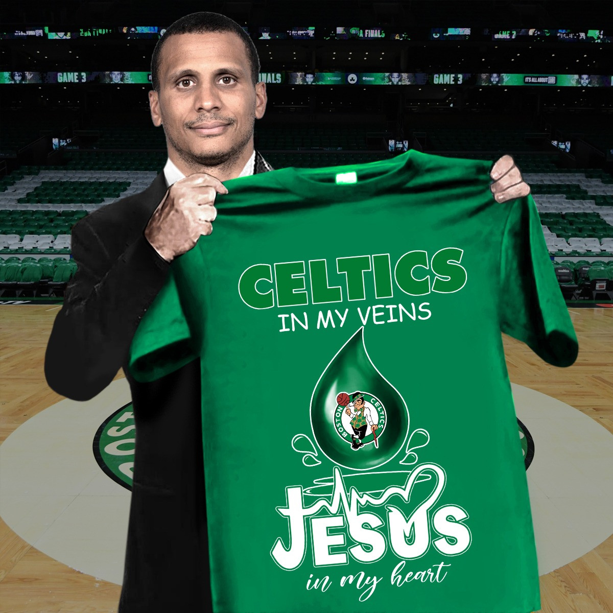 Celtics In My Veins Shirt Jesus In My Heart Shirt Basketball Boston Celtics Gifts For Fans-1 Celtics In My Veins Shirt Jesus In My Heart Shirt Basketball Boston Celtics Gifts For Fans-1
