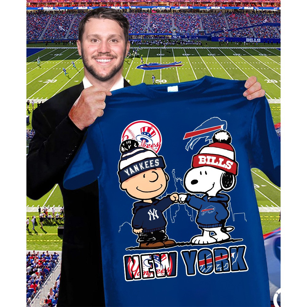 Charlie Brown New York Yankees X Snoopy Buffalo Bills T-Shirt Fan Merch Christmas Gifts-1