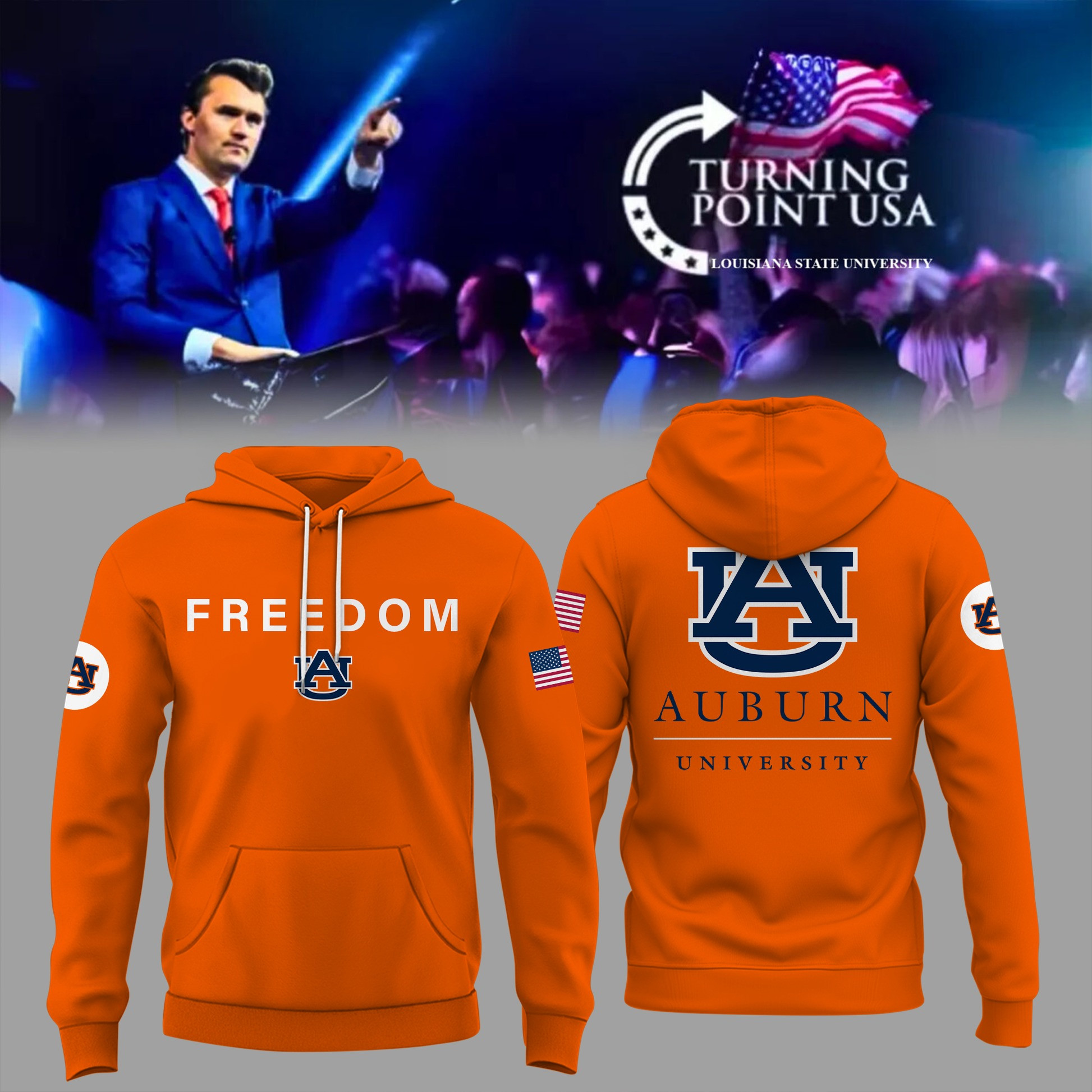 Charlie Kirk Freedom Auburn University x Turning Point USA Hoodie Best Fans Tribute Items-1