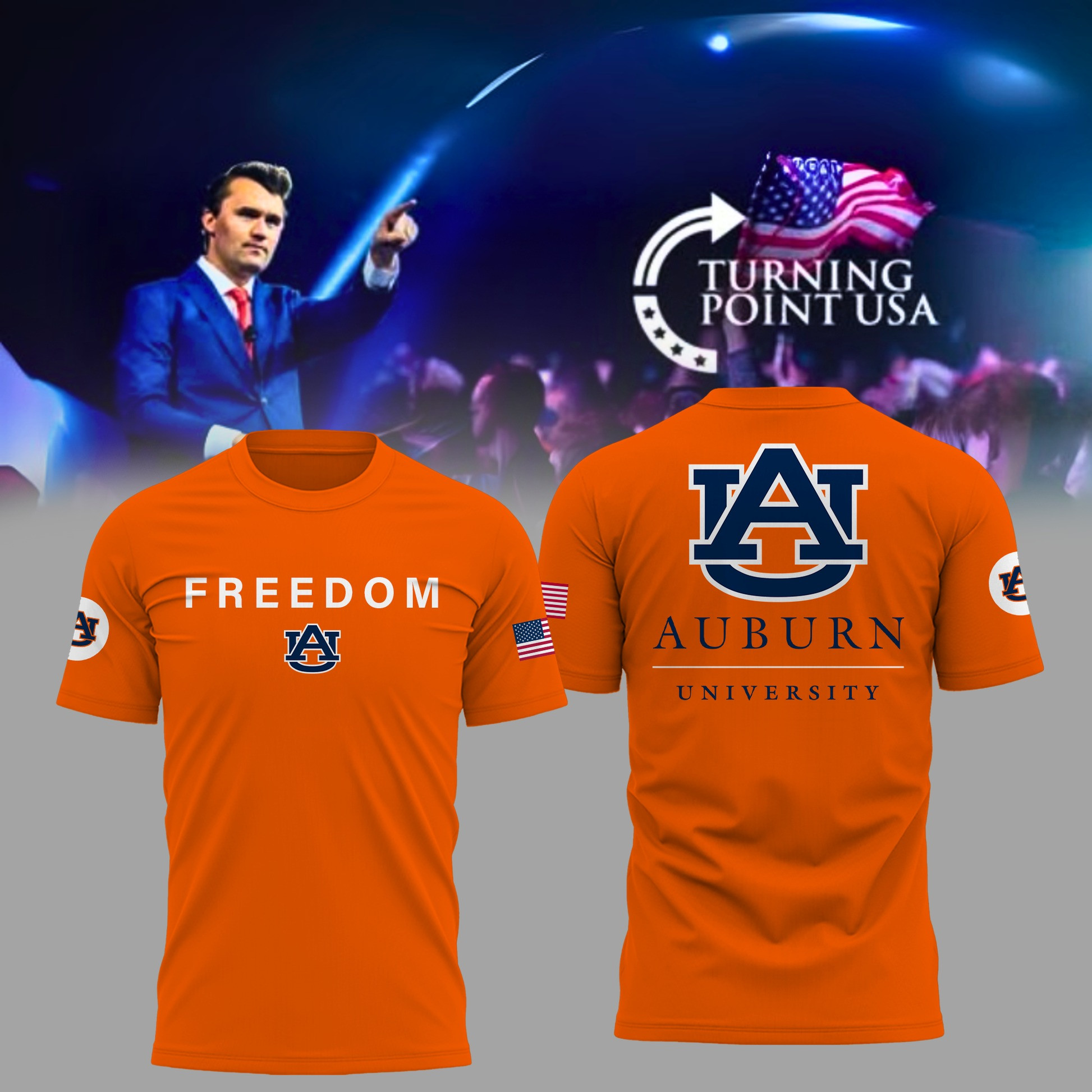 Charlie Kirk Freedom Auburn University x Turning Point USA T-Shirt Memorial Clothing For Fan-1