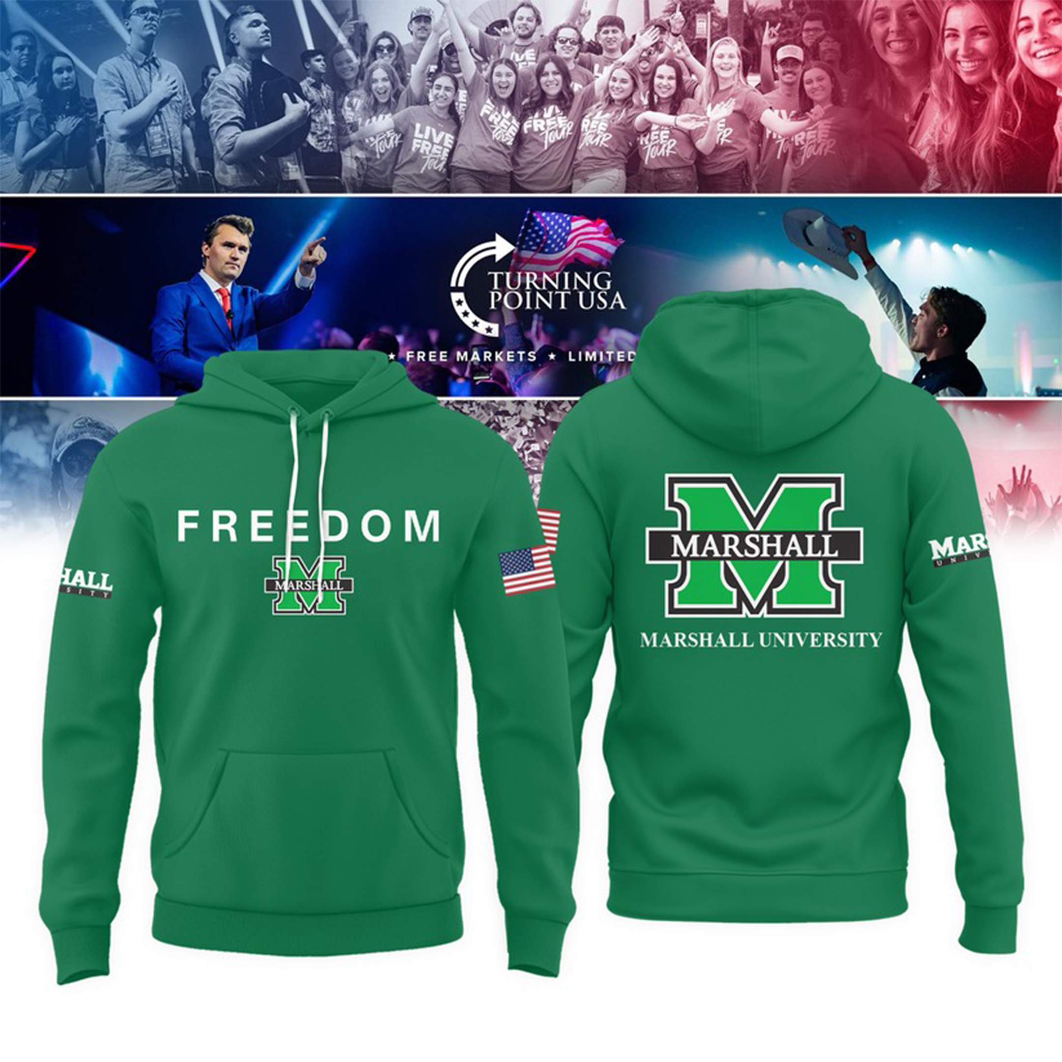 Charlie Kirk Marshall University Freedom Hoodie Turning Point USA Merch Charlie Kirk Gifts-1