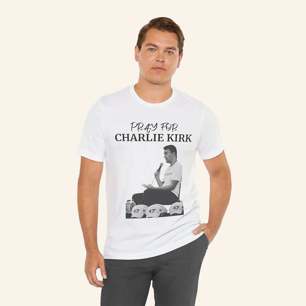 Charlie Kirk Shirt White Pray For Charlie Kirk Merch Patriotic T-Shirt Gifts For Dad-1
