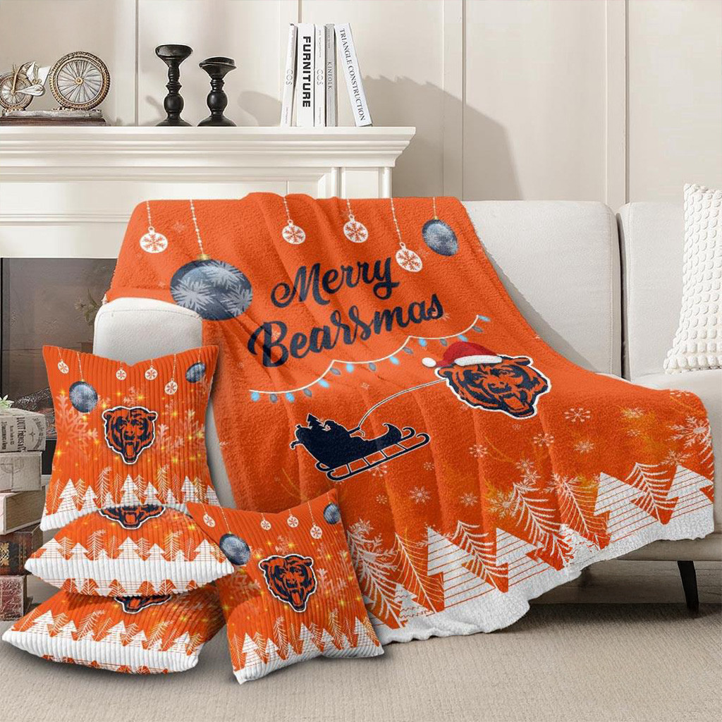 Chicago Bears Football 2025 NFL Christmas Blanket Bears Merch Merry Christmas Sofa Decorations-1