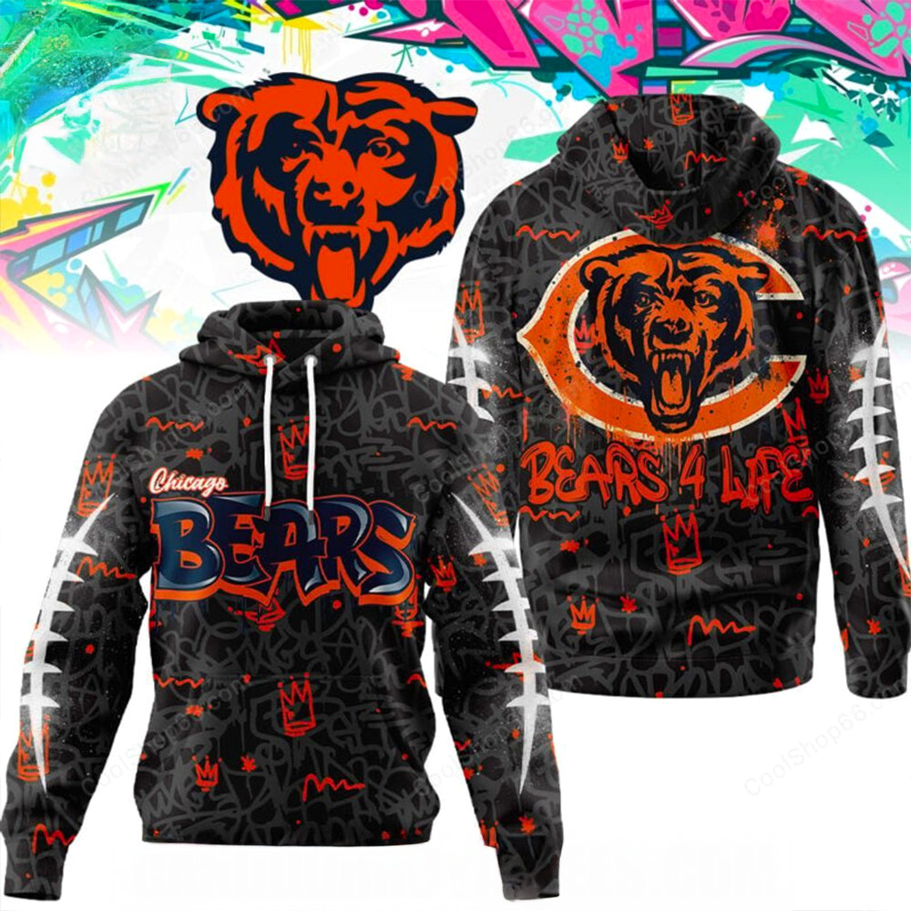 Chicago Bears Graffiti For Life Hoodie Chicago Bears Merch Xmas Gifts For Dad-1