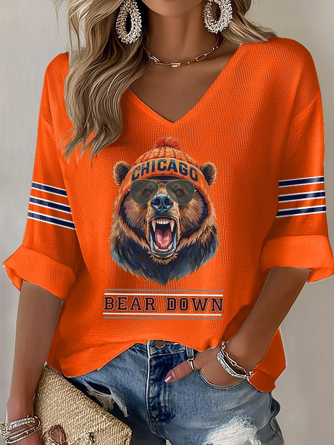 Chicago Bears Long Sleeve V-neck Shirt Great Chicago Bears Gift Ideas For Fans-1