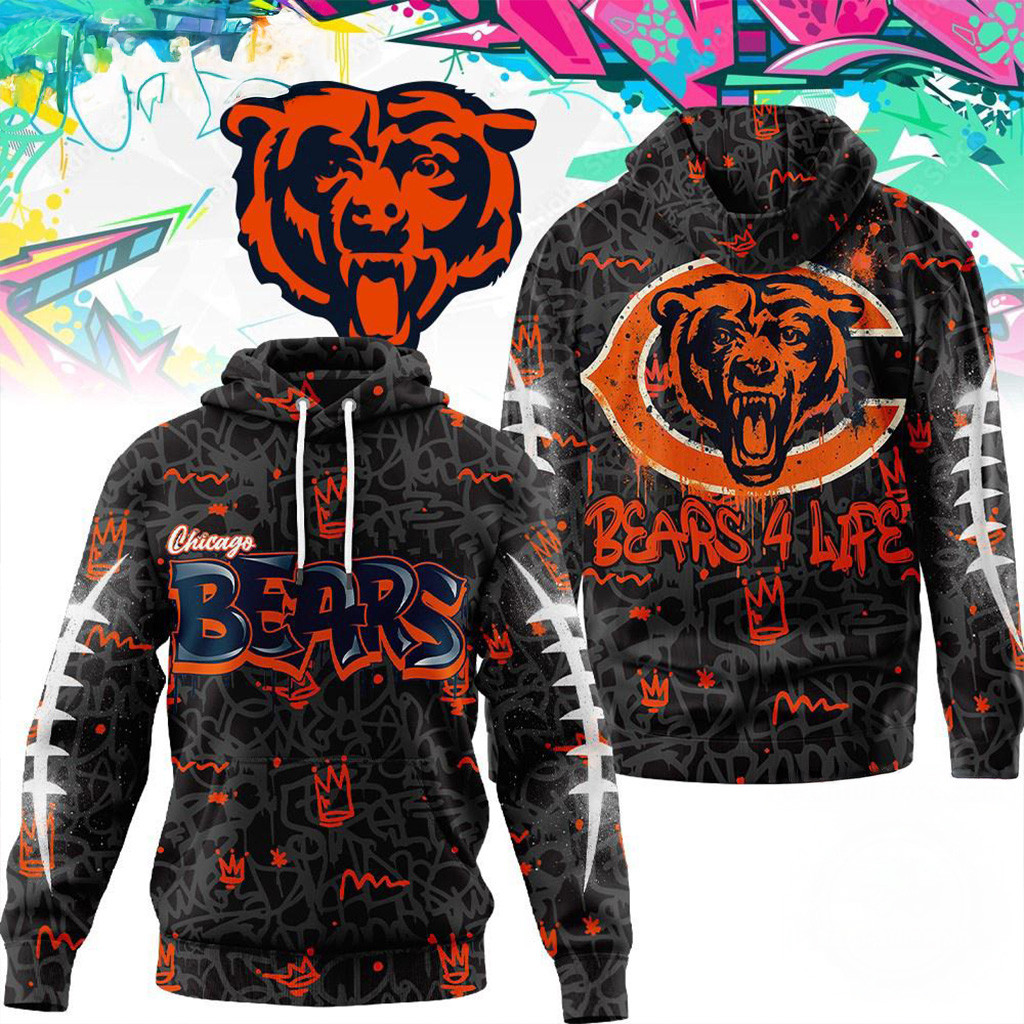 Chicago Bears NFL Special Graffiti My Team 4 Life Hoodie Bears Merch Christmas Present For Dad-1
