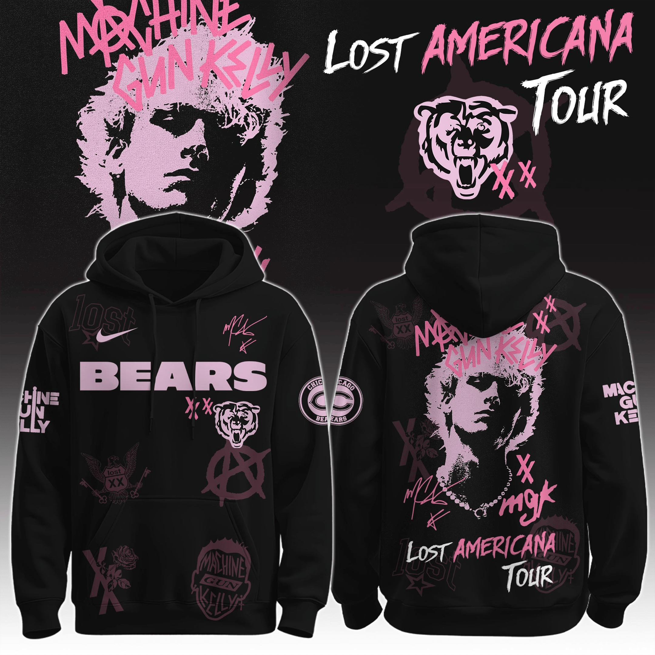 Chicago Bears X MGK Hoodie The Lost Americana Tour Merch Machine Gun Kelly Fans Gifts-1