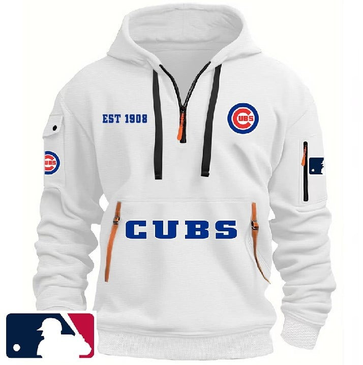 Chicago Cubs EST 1908 Quarter Zip Hoodie Half Zipper MLB Merch Baseball Fan Gifts For Him-1