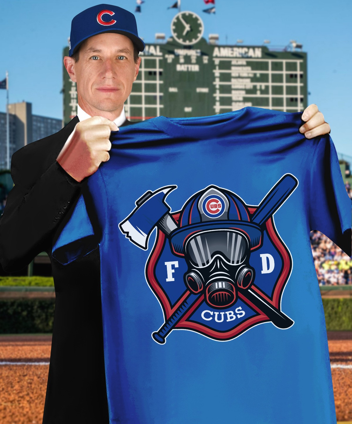 Chicago Cubs Firefighter Fire Dept T-Shirt Honor Fireman Gifts For Cubs Fans-1