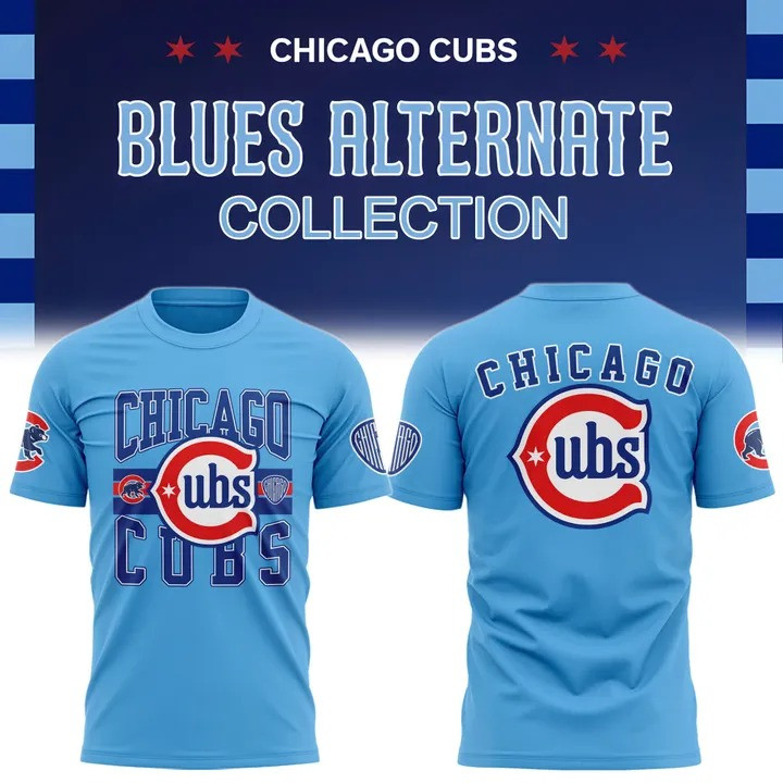 Chicago Cubs Light Blue Letters Headline T-Shirt Blues Alternate Gifts For Cubs Fans Merch-1