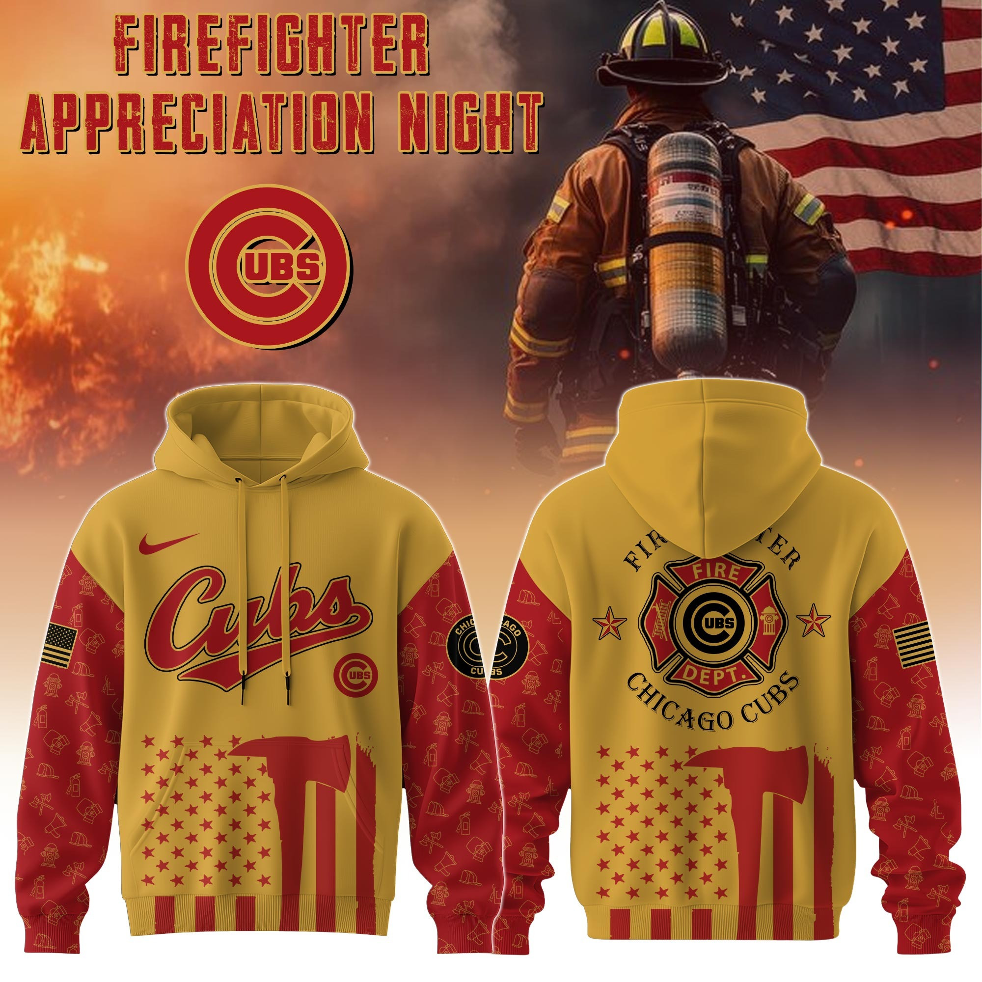 Chicago Cubs MLB X Firefighter Appreciation Night Hoodie Merch Baseball Fan Gifts For Him-1