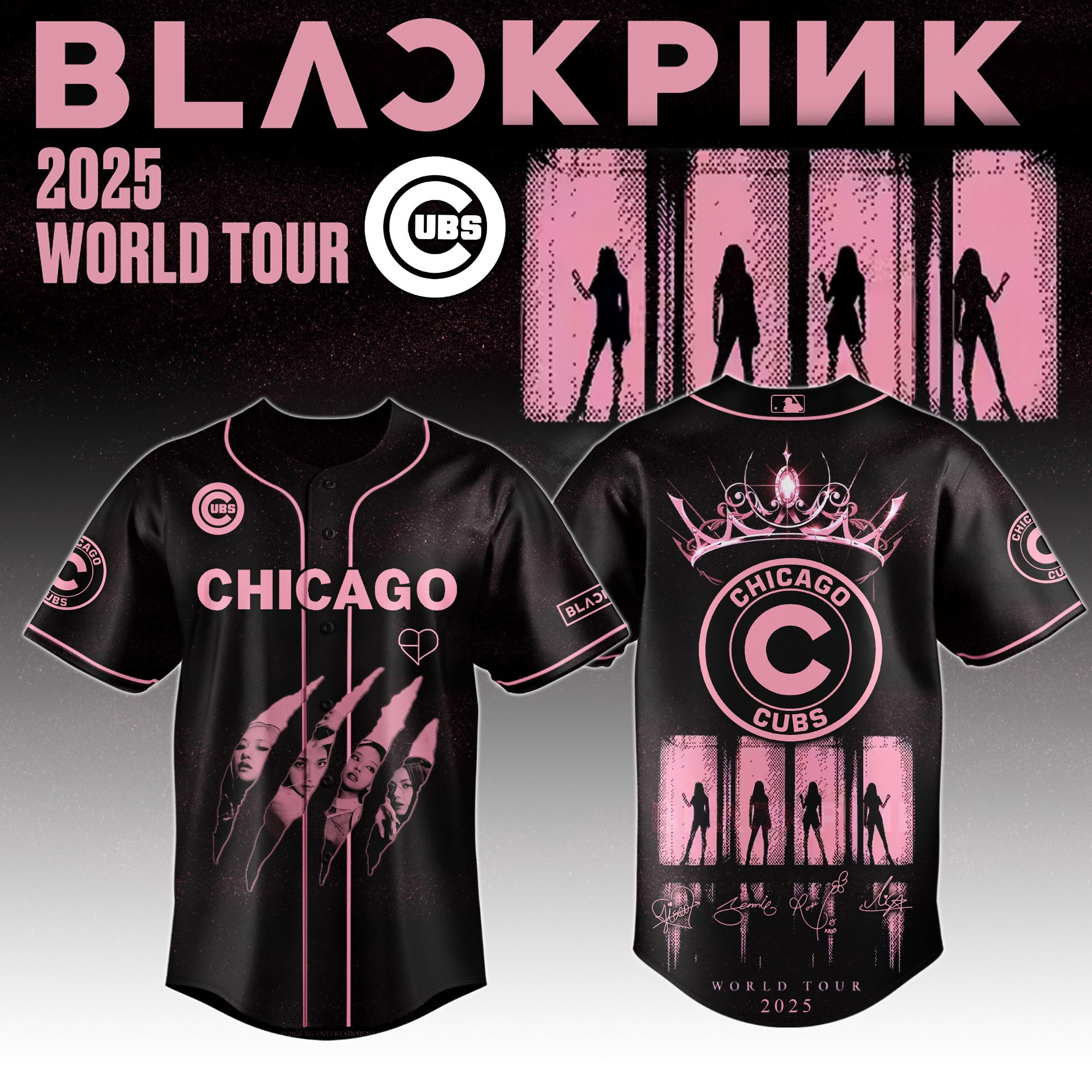 Chicago Cubs Mlb X Black Pink World Tour Baseball Jersey For Fans Chicago Cubs Merch-1