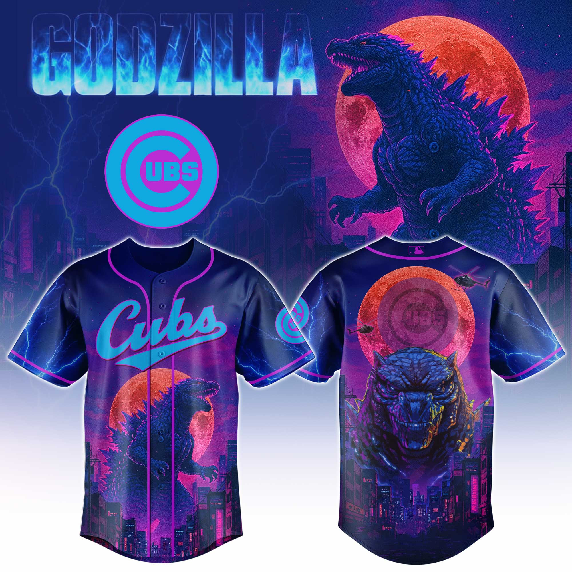 Chicago Cubs Mlb X Godzilla Baseball Jersey For Fans-1