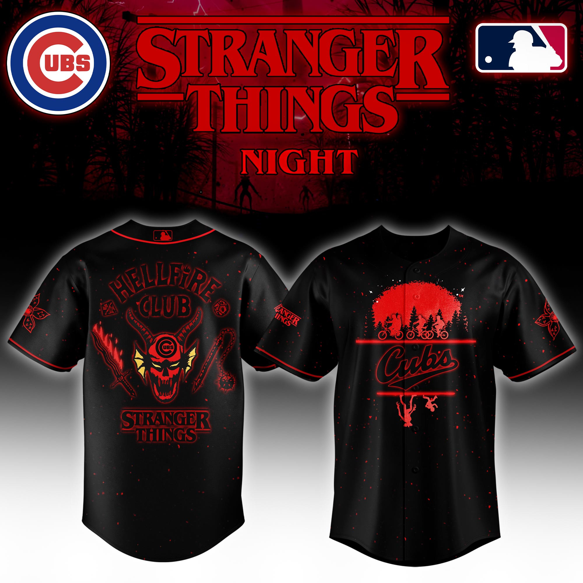 Chicago Cubs Mlb X Stranger Things Night Baseball Jersey For Fans-1