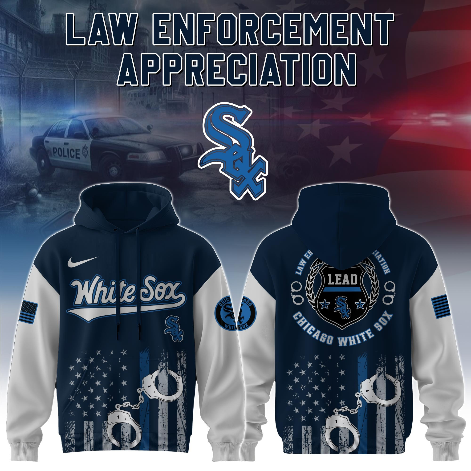 Chicago White Sox MLB Law Enforcement Appreciation Day Hoodie Thin Blue Line Fan Gifts-1