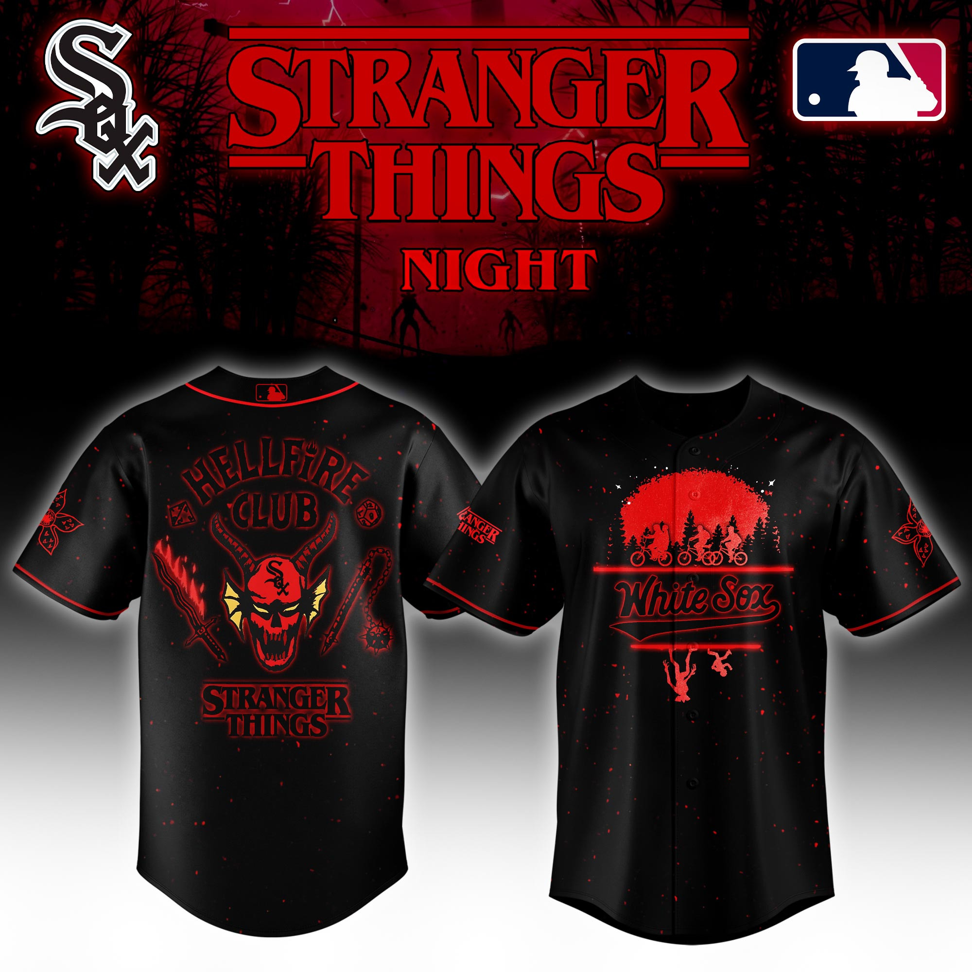 Chicago White Sox Mlb X Stranger Things Night Baseball Jersey For Fans-1