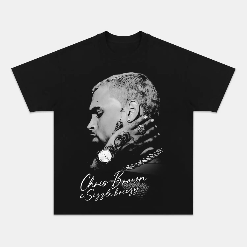 Chris Brown Big Face Graphic T-Shirt Chris Brown Merch Music Gift Ideas For Guys-1