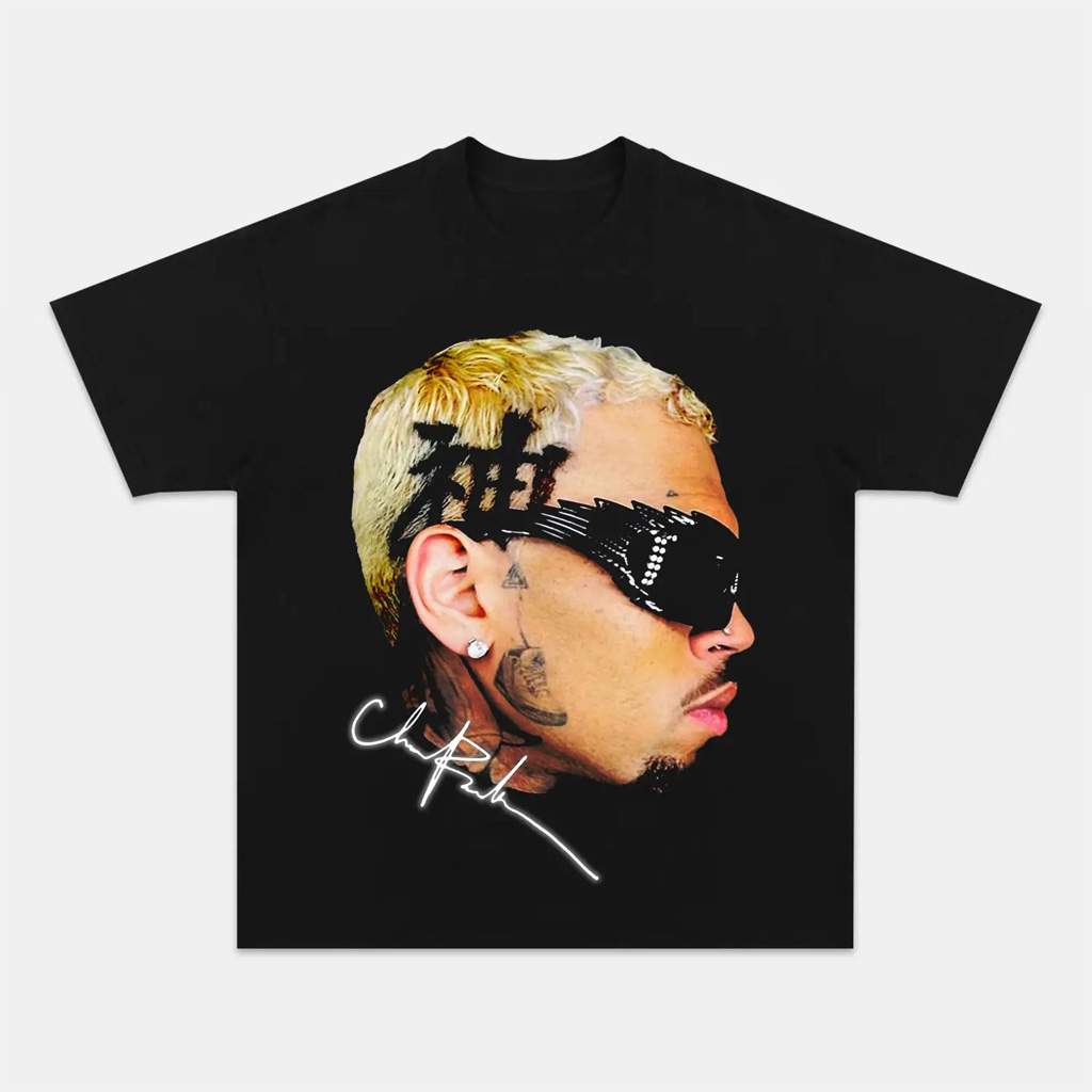 Chris Brown Big Face V2 Graphic Black T-Shirt Chris Brown Merch Gifts For Music Lovers-1