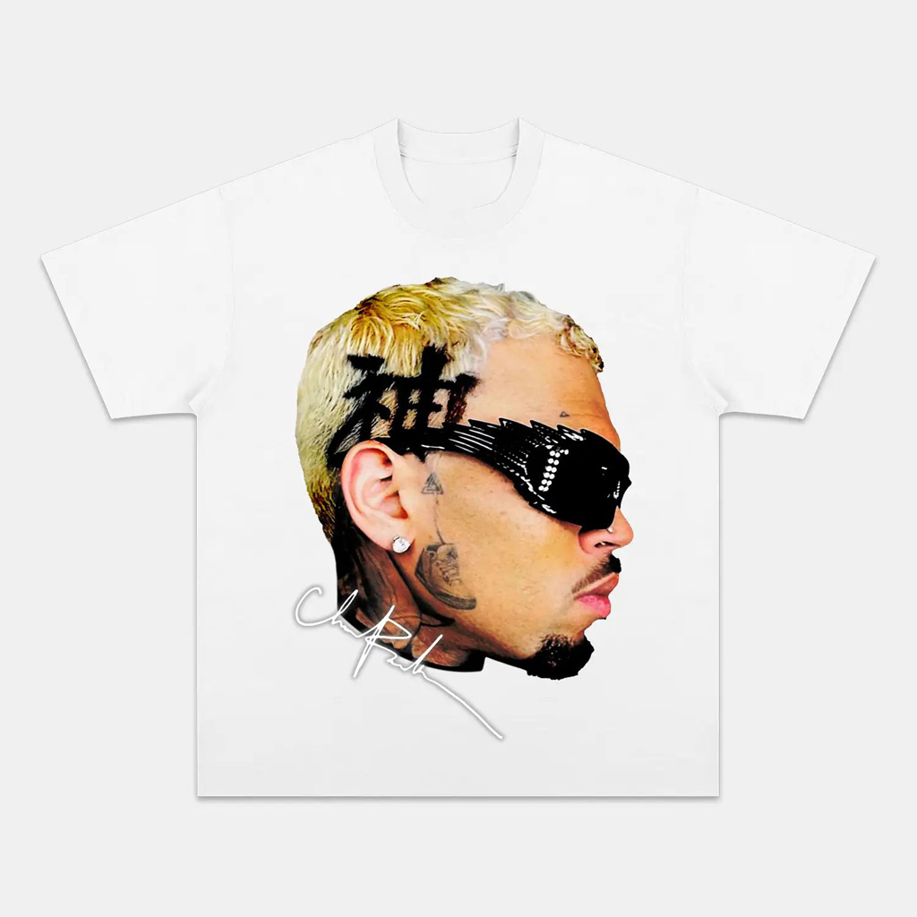 Chris Brown Big Face V2 Graphic White T-Shirt Chris Brown Merch Gifts For Music Fans-1