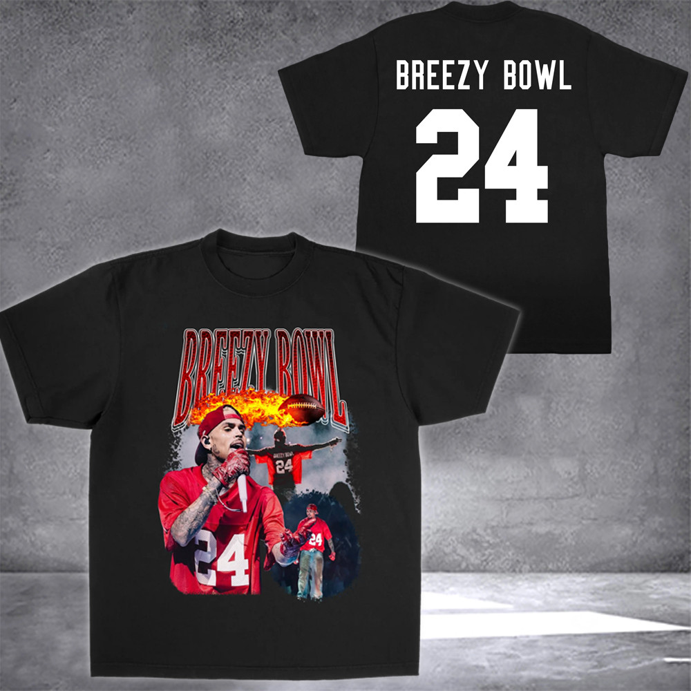 Chris Brown Breezy Bowl 2025 Tour Merch T-Shirt Number 24 Chris Brown Tour Fan Apparel-1
