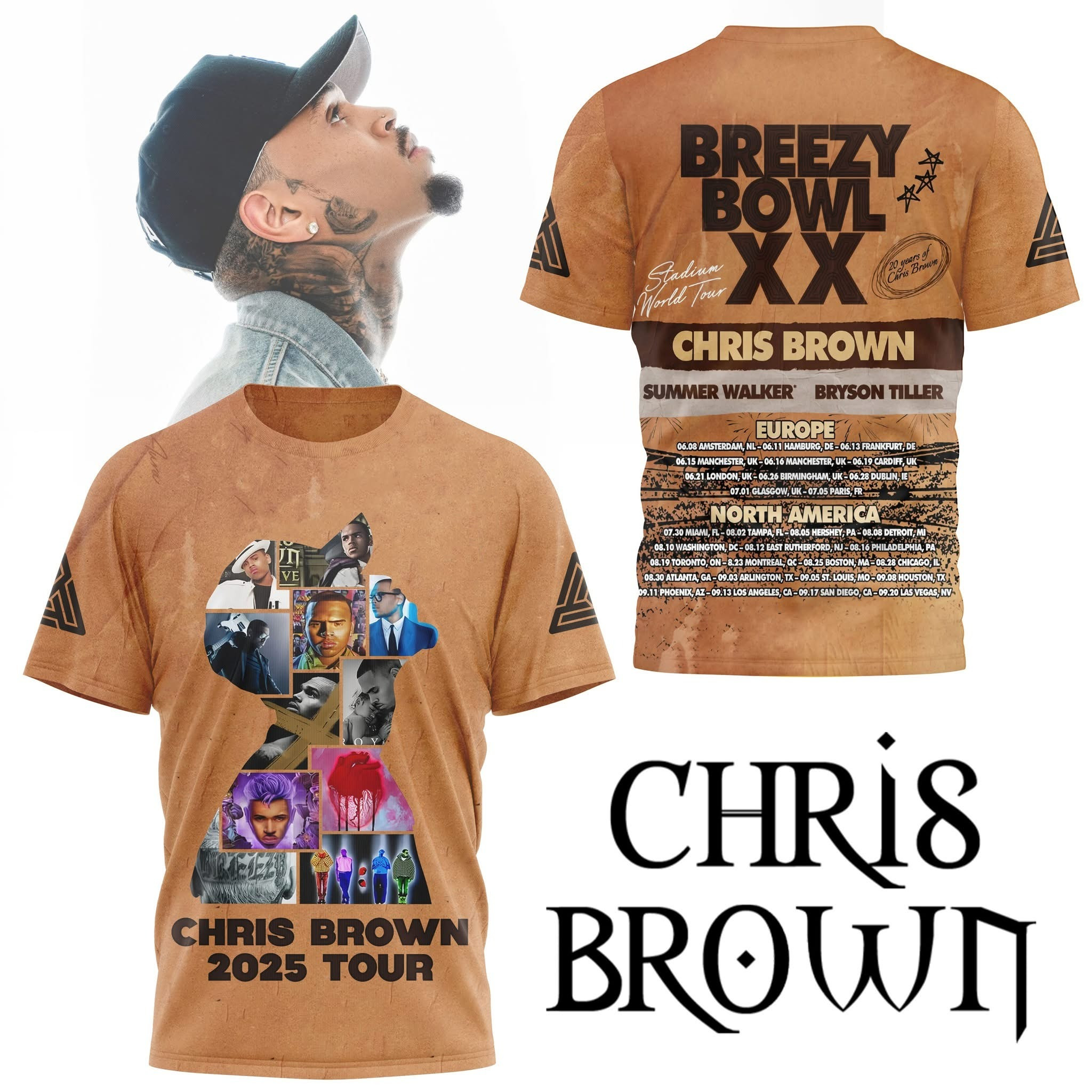 Chris Brown Breezy Bowl XX 2025 Tour Merch T-Shirt Apparel Gifts For Fans For Him-1