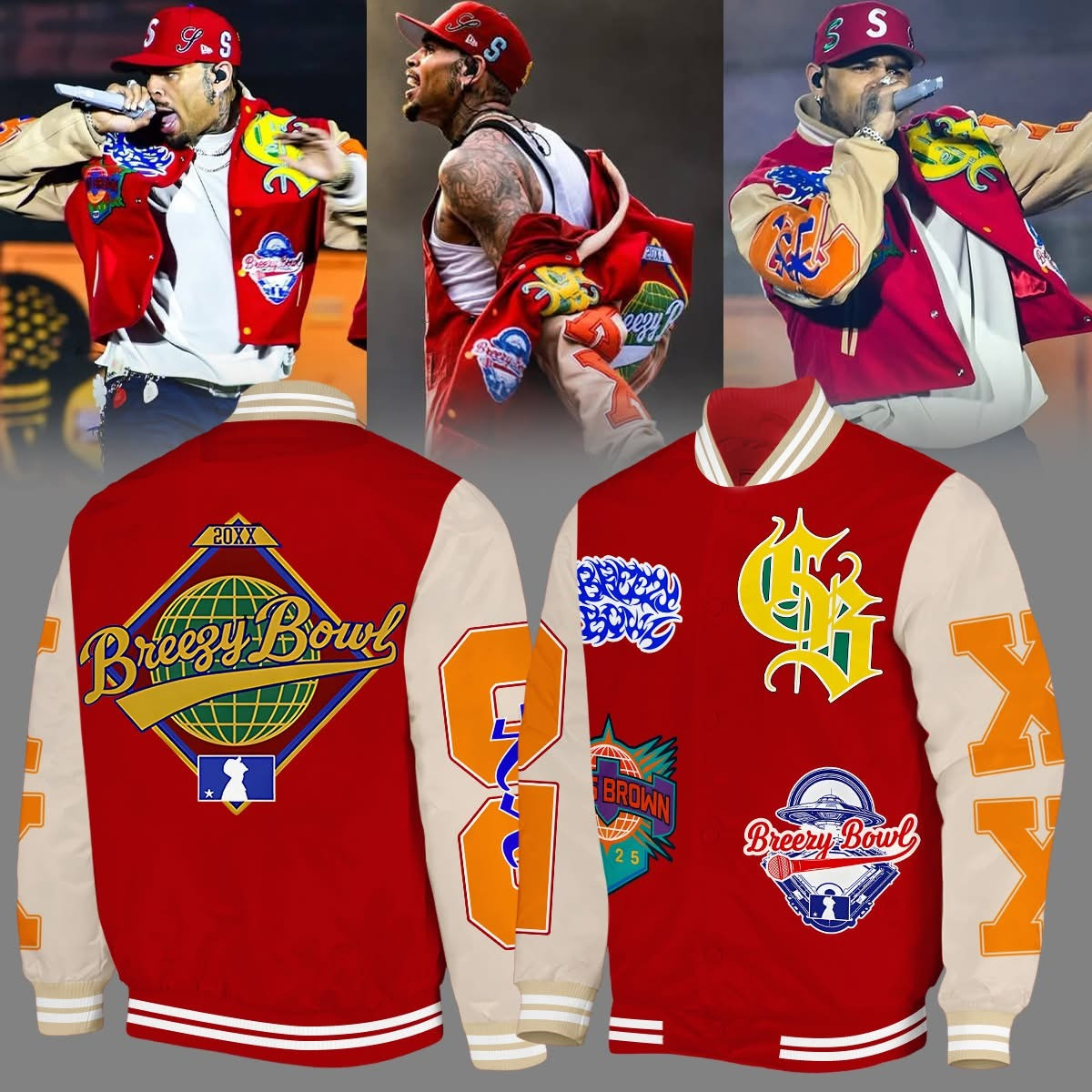Chris Brown Breezy Bowl XX Varsity Jacket Tour 2025 Concert Merch Cool Gifts For Fans-1