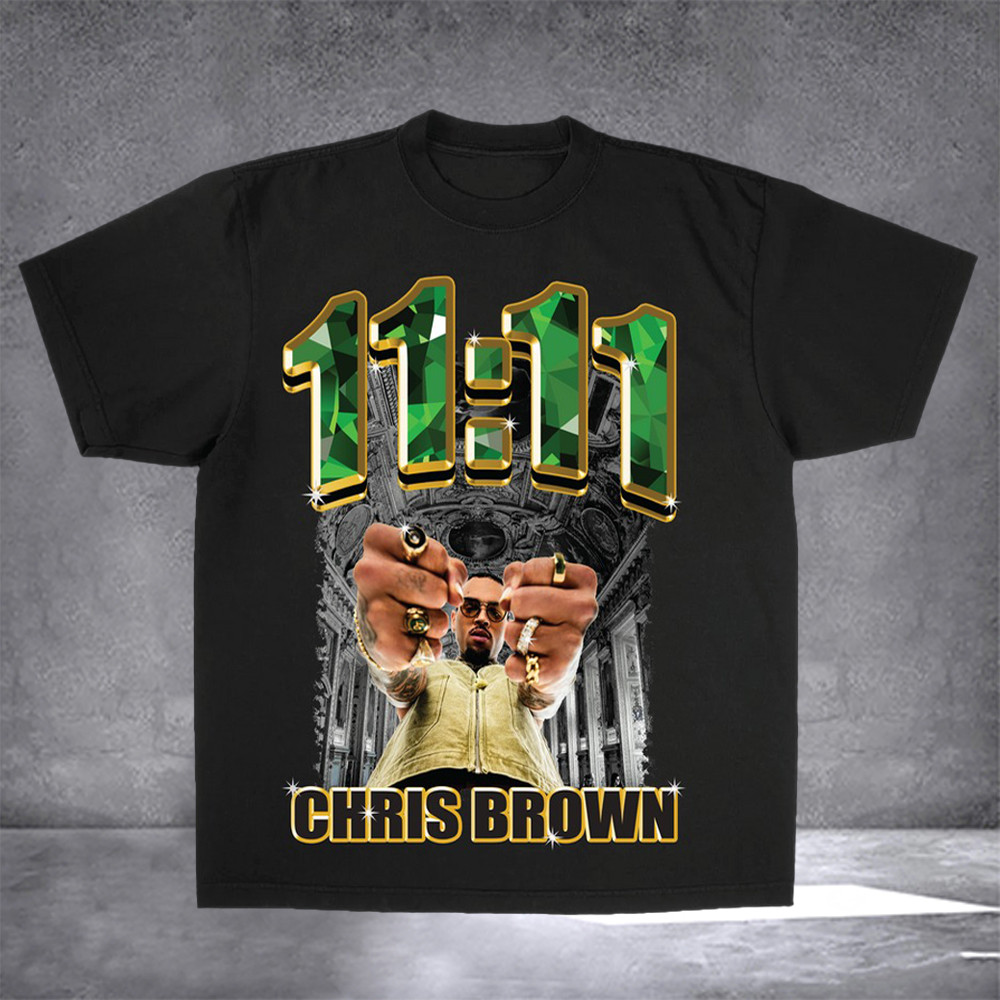 Chris Brown Shirt EMERALDS GOLD 11:11 Brown Breezy Bowl XX World Tour 2025 Merch Clothing-1