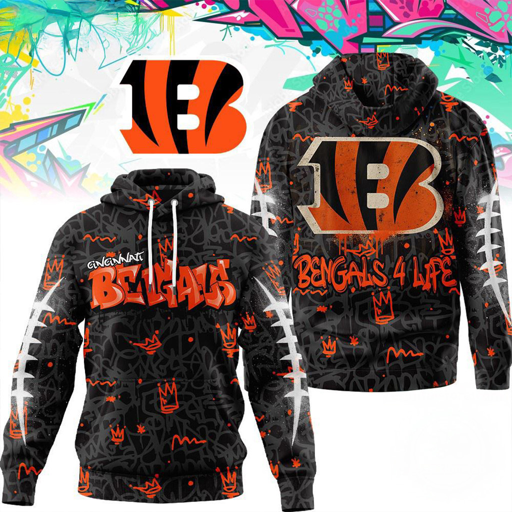 Cincinnati Bengals NFL Special Graffiti My Team 4 Life Hoodie Bengals Merch Dad Christmas Gifts-1