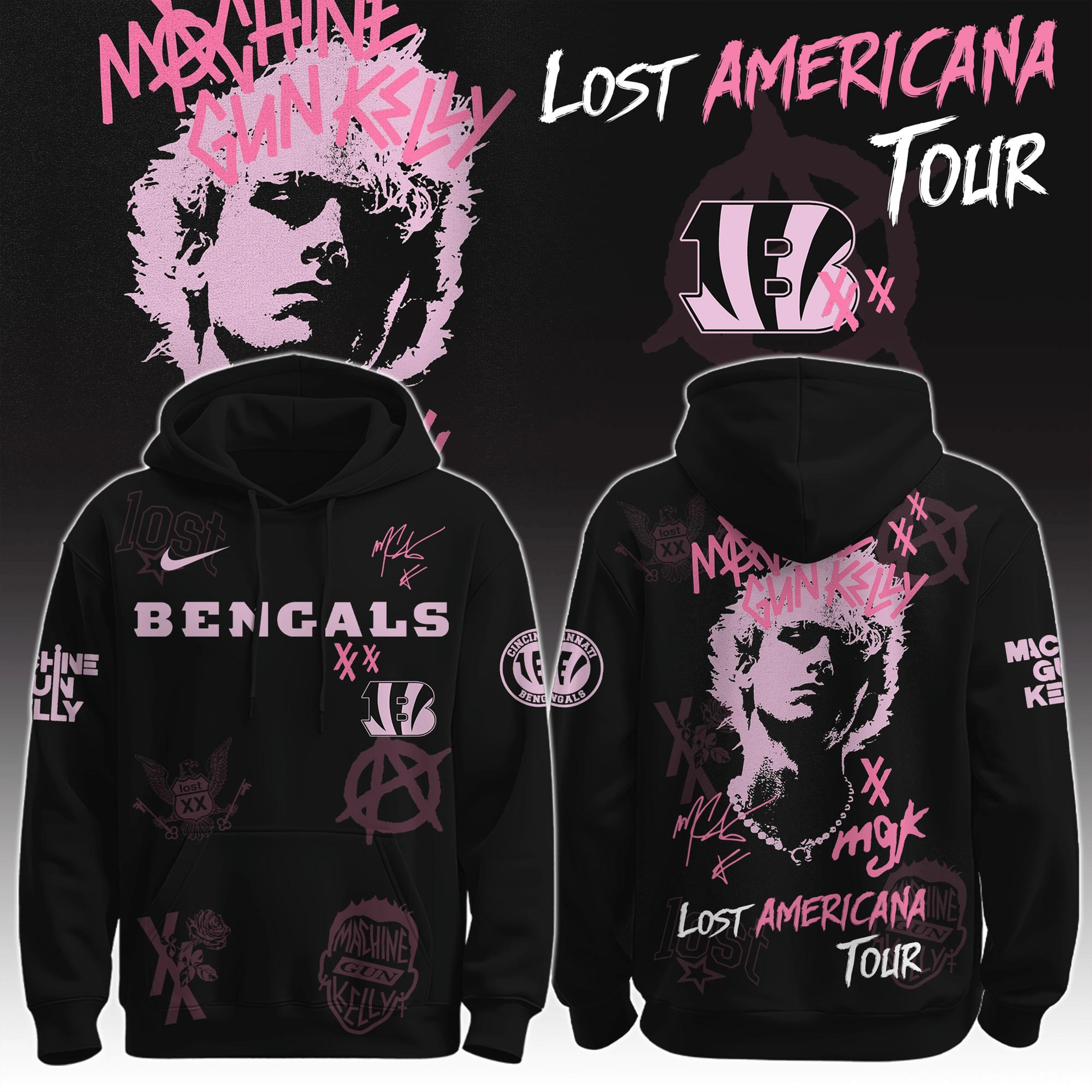 Cincinnati Bengals X MGK Hoodie The Lost Americana Tour Merch Bengals Apparel MGK Fans Gifts-1