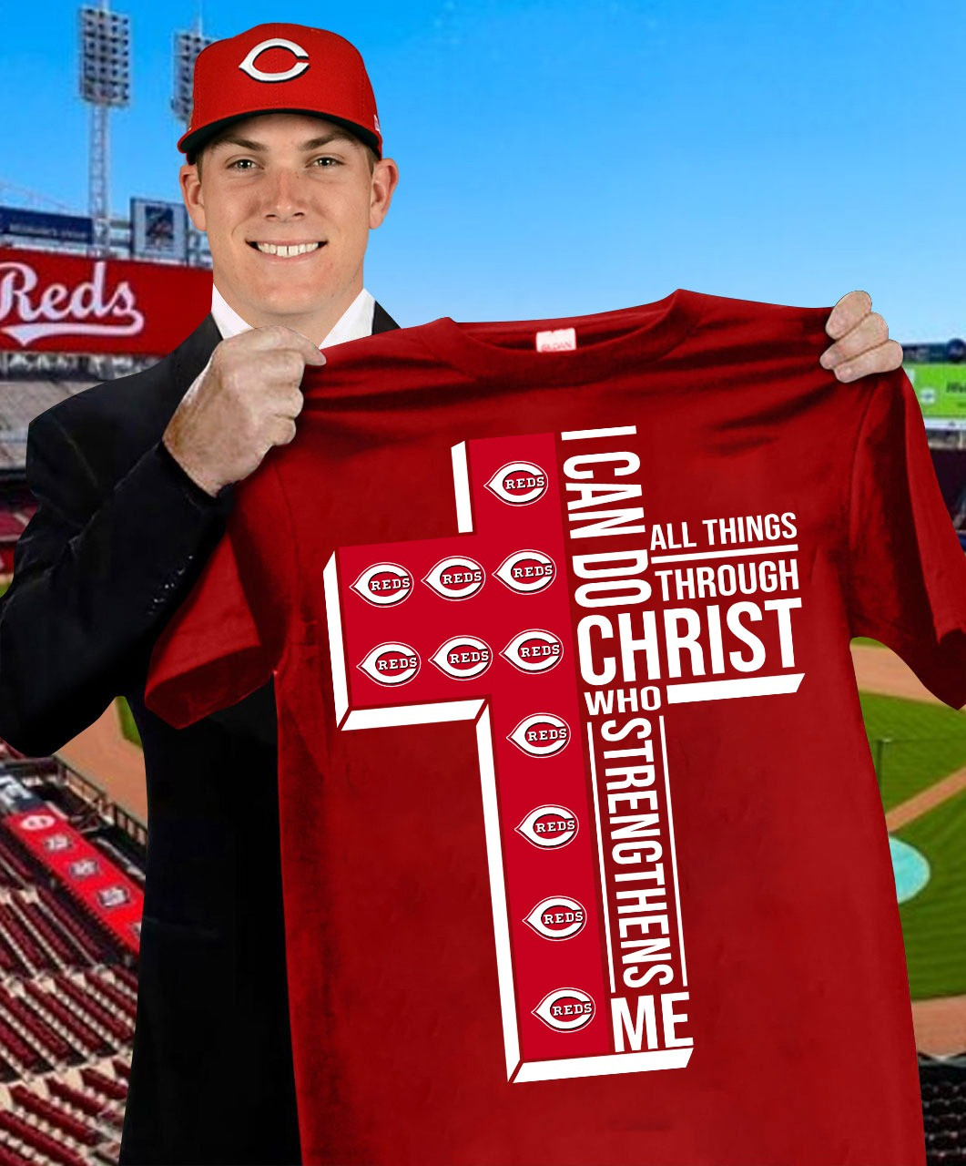 Cincinnati Reds Faith Shirt I Can Do All Things Through Christ Who Strengthens Me Fan Gifts-1