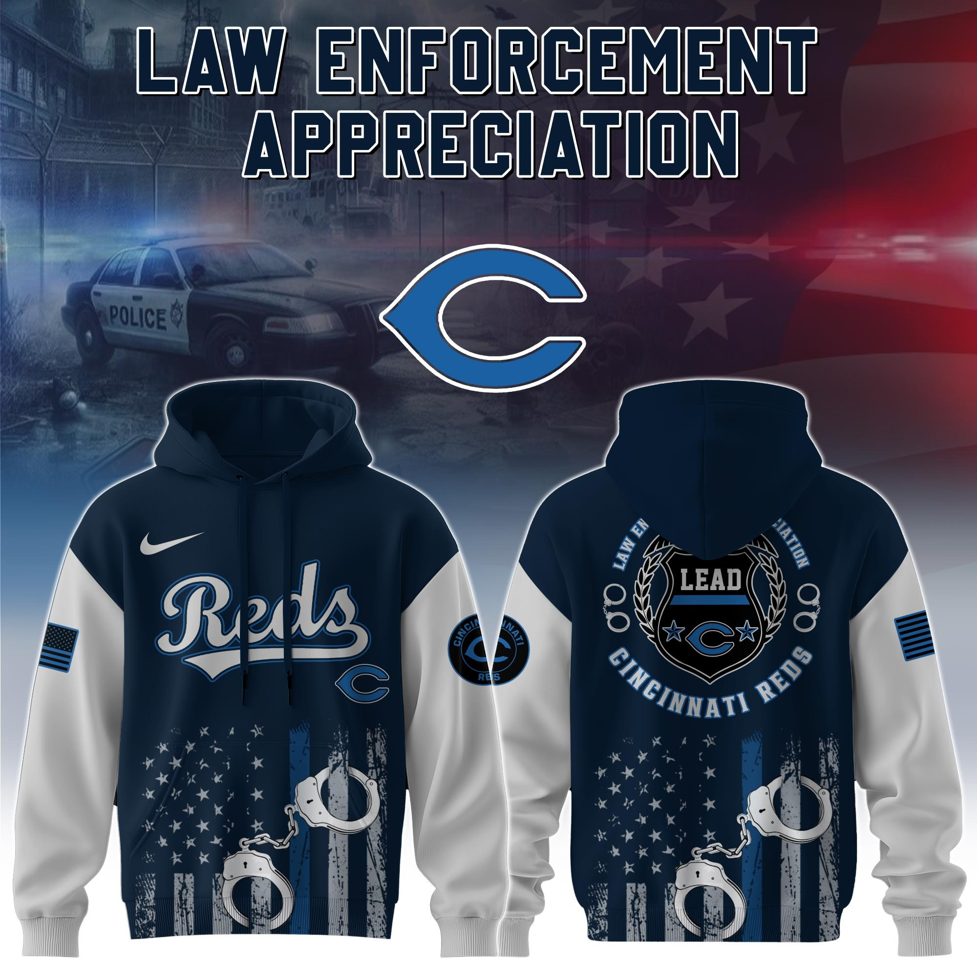 Cincinnati Reds MLB Law Enforcement Appreciation Day Hoodie Thin Blue Line Fan Gifts-1