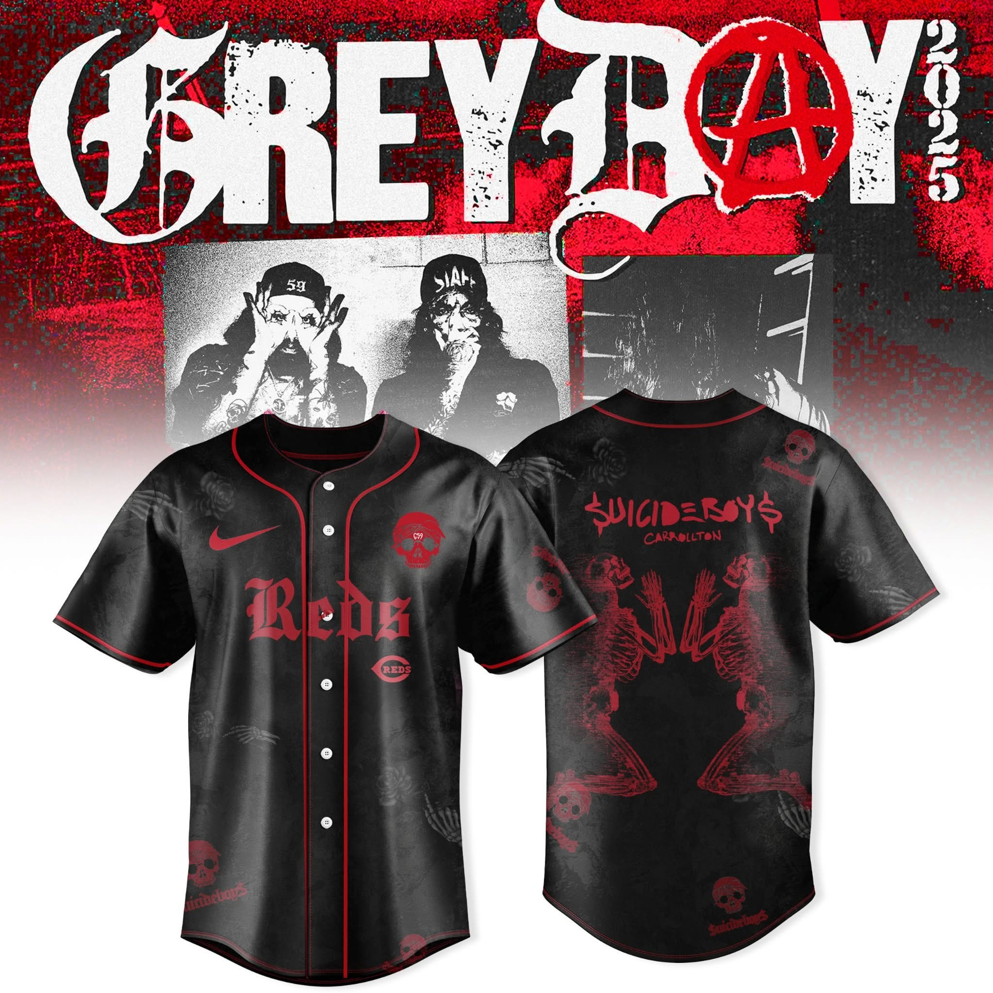 Cincinnati Reds x $uicideboy$ Grey Day Tour Merch 2025 Jersey Concert Fan Gifts Baseball-1 Cincinnati Reds x $uicideboy$ Grey Day Tour Merch 2025 Jersey Concert Fan Gifts Baseball-1
