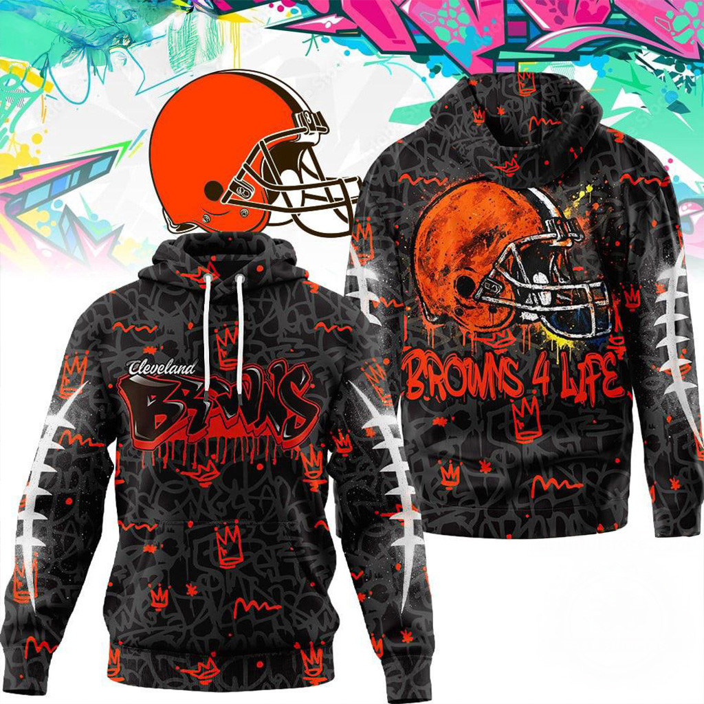 Cleveland Browns NFL Special Graffiti My Team 4 Life Hoodie Browns Merch Gifts For Football Fan-1