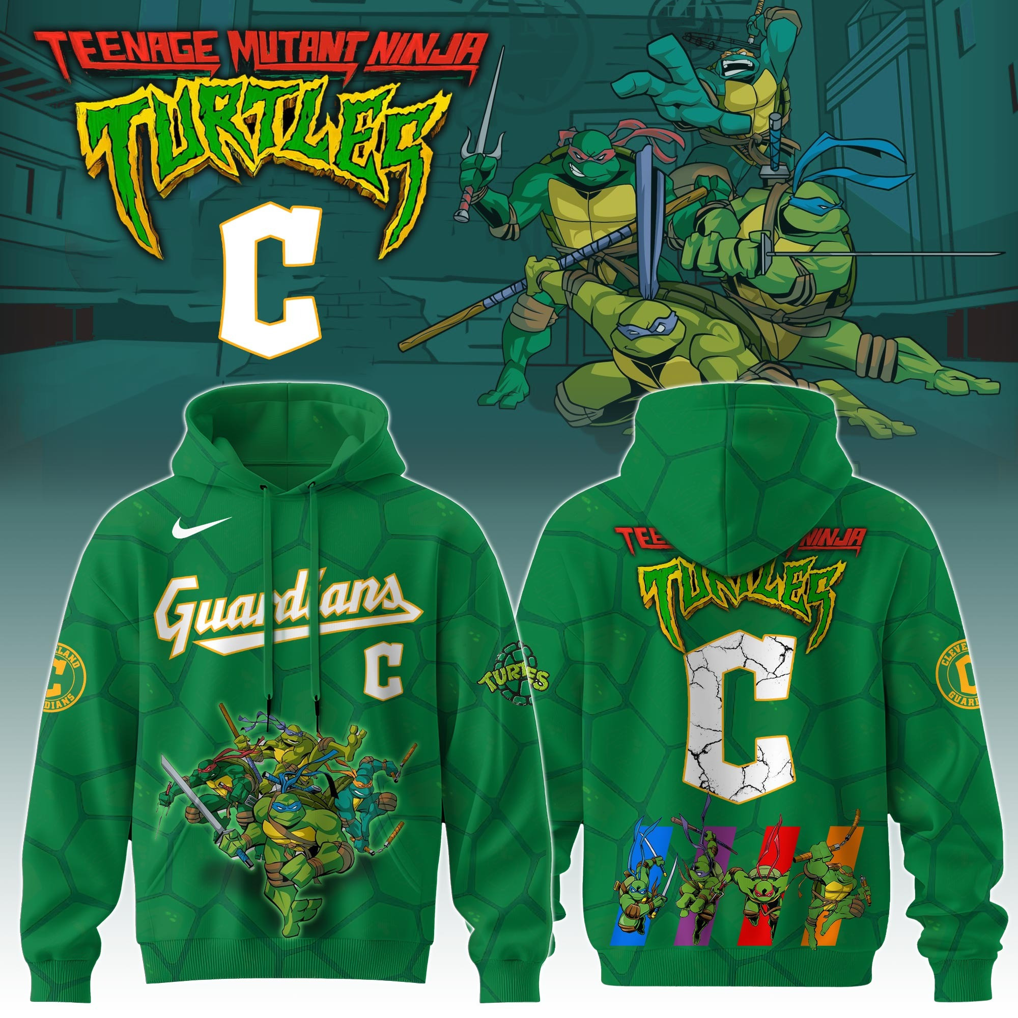 Cleveland Guardians MLB X Ninja Turtles Hoodie Baseball Ninja Turtles Lovers Fan Gifts-1