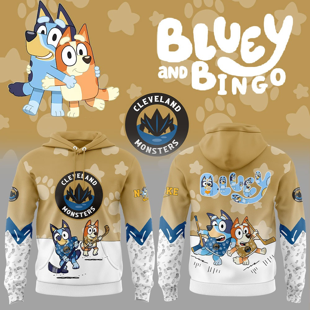 Cleveland Monsters X Bluey And Bingo Hoodie Cute Best Gifts For Hockey Lovers Fans-1 Cleveland Monsters X Bluey And Bingo Hoodie Cute Best Gifts For Hockey Lovers Fans-1
