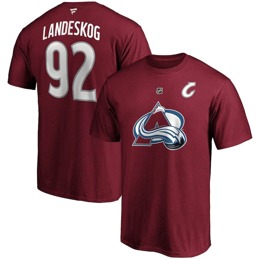 Colorado Avalanche Gabriel Landeskog T-Shirt Burgund Stack Name And Number T-Shirt Fan Gifts-1 Colorado Avalanche Gabriel Landeskog T-Shirt Burgund Stack Name And Number T-Shirt Fan Gifts-1