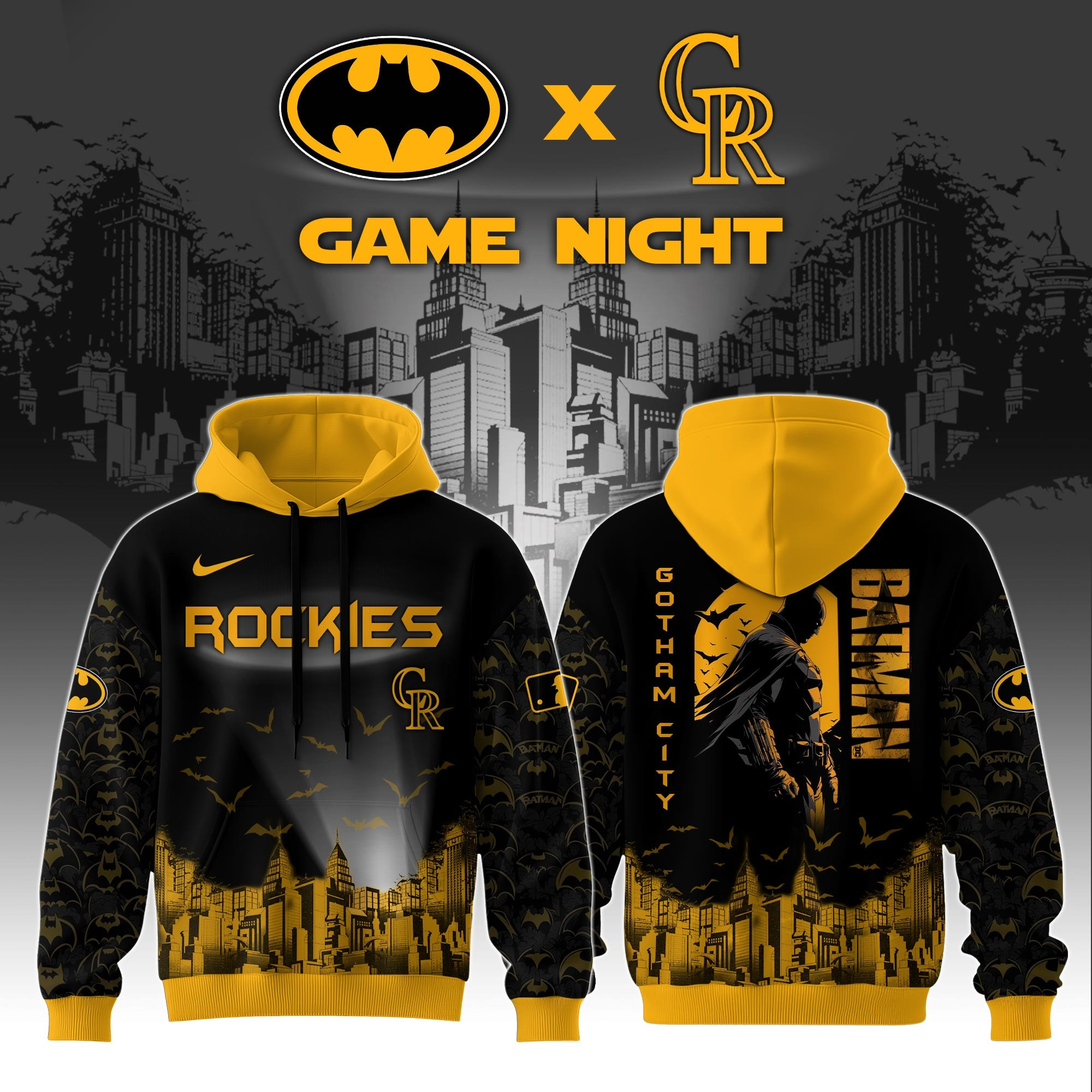 Colorado Rockies x DC Batman Game Night Hoodie Best Gifts For Baseball Fans For Him Dad-1