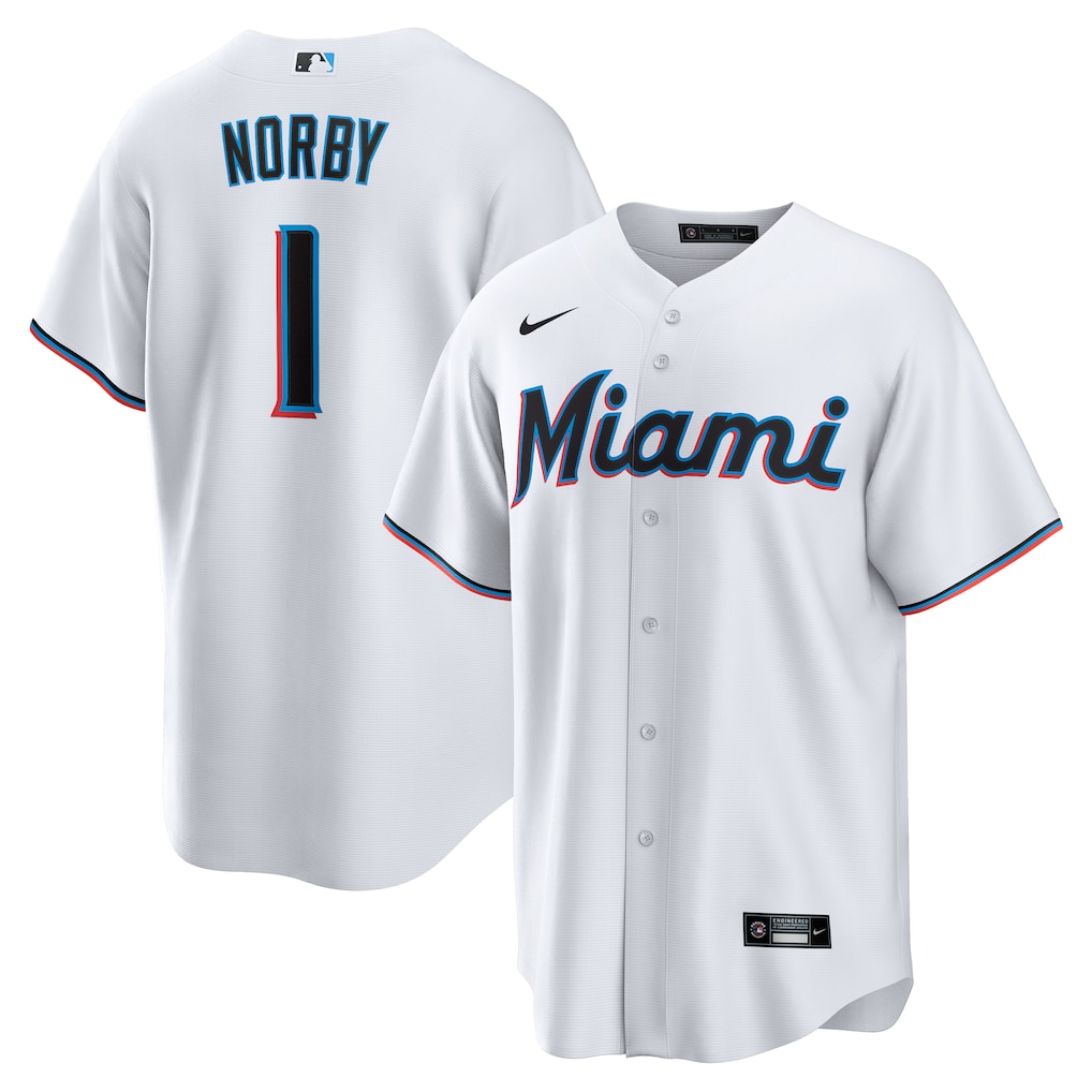 Connor Norby Miami Marlins Nike Home Replica Jersey - White-1 Connor Norby Miami Marlins Nike Home Replica Jersey - White-1