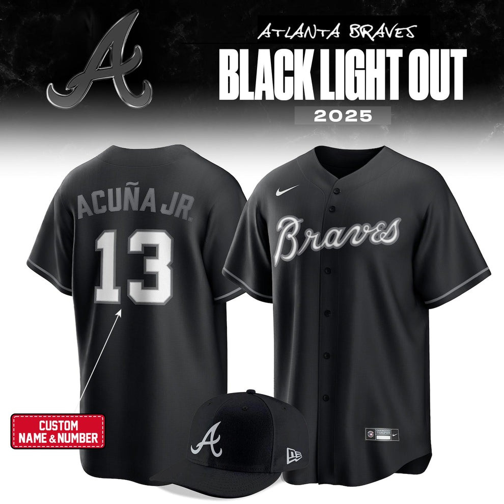 Custom Acura Jr. Atlanta Braves Black Lights Out 2025 Jersey MLB Fan Baseball Uniforms-1