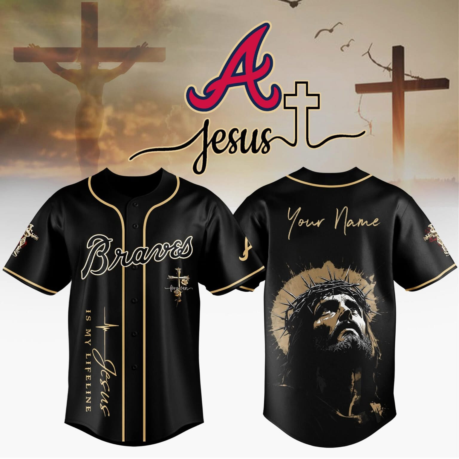 Custom Atlanta Braves Jesus Is My Lifeline Jersey MLB Merch Faith Based Christian Fan Gifts-1