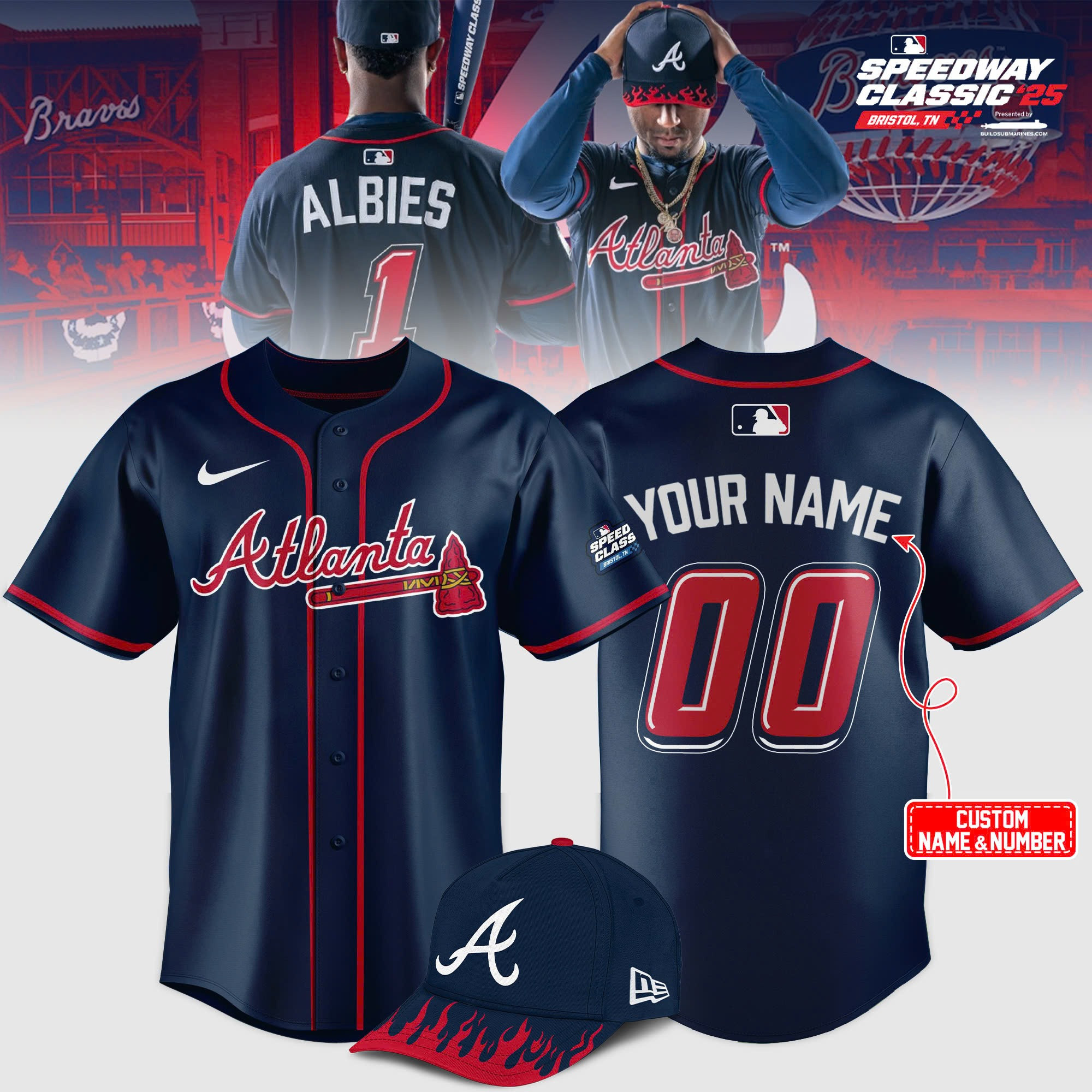 Custom Atlanta Braves Speedway Classic '25 Bristol TN Jersey Navy 2025 MLB Merch Alternate-1 Custom Atlanta Braves Speedway Classic '25 Bristol TN Jersey Navy 2025 MLB Merch Alternate-1