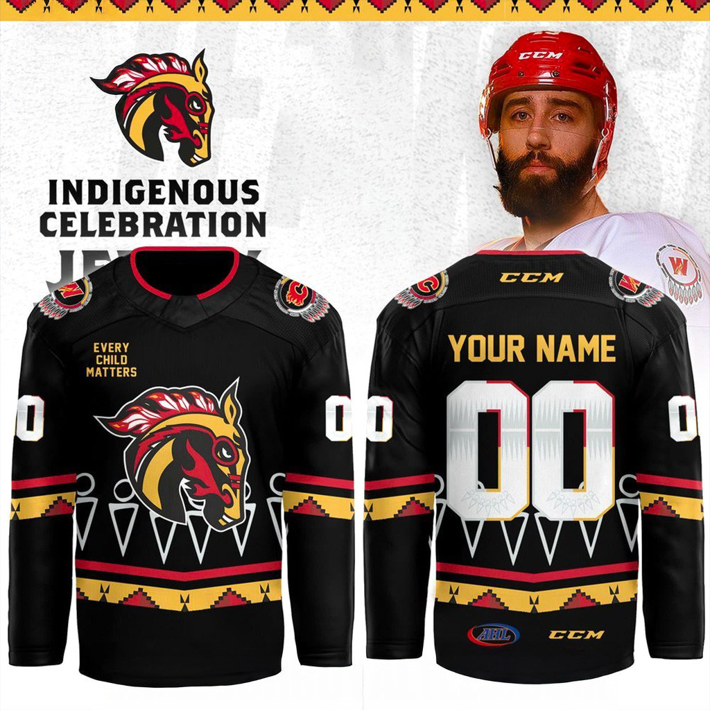 Custom Calgary Wranglers Indigenous Heritage Hockey Jersey Wranglers Merch Gifts For Hockey Fan-1